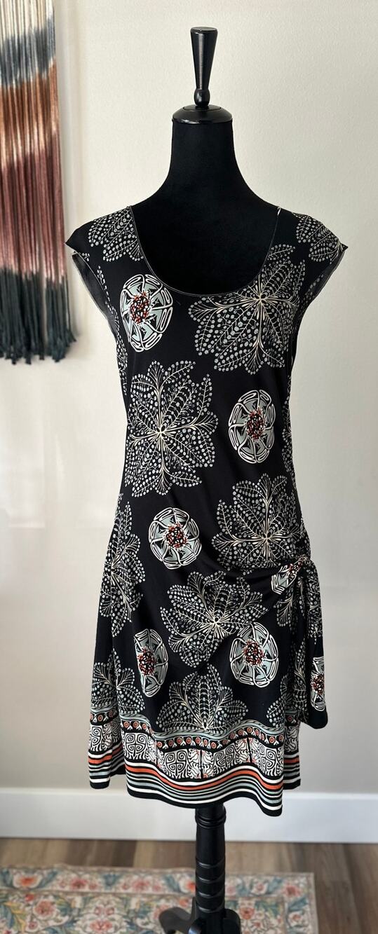 MAX STUDIO Suzani Print Scoop Neck Side-Tie Jersey Knit Dress Size M